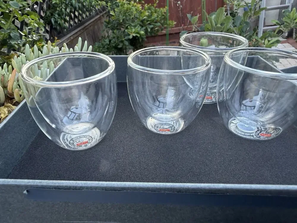 Bodum PAVINA Double Wall Espresso Shot Glasses Clear 2.5 Oz Set of 4 Mouth Blown